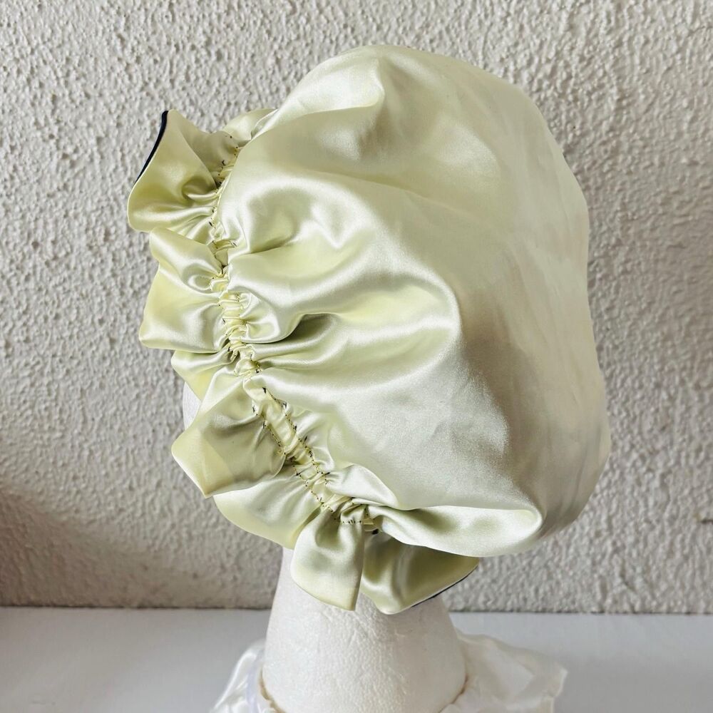Reversible Satin Sleep Bonnet Hat – Navy & Yellow – Extra Large, Elastic Fit - Picture 13 of 16